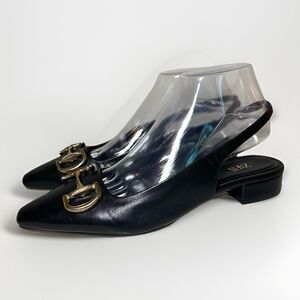 ZARA Black Leather Slingback Pointed Toe Mules Buckle Women Heels US 8 EU 39 NEW